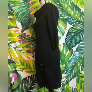 Y2K VTG Lauren Ralph Lauren XS Black Cowl Neck Half Sleeve Fall Button Hem Dress